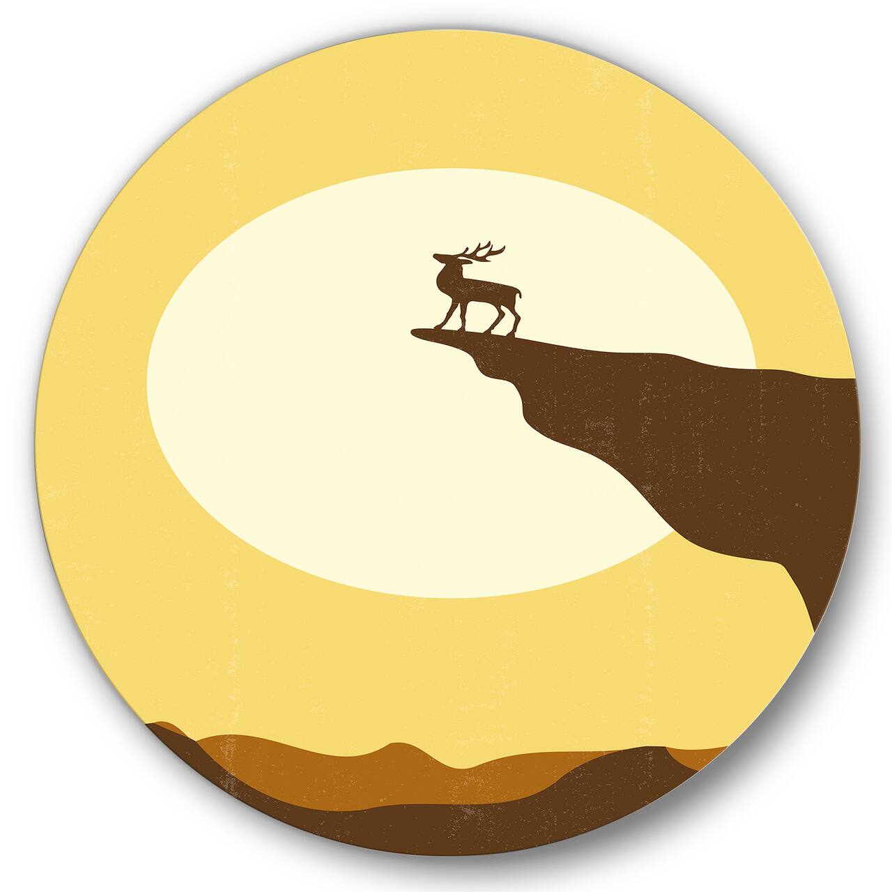 Designart - Minimalistic Deer At Sunset On Mountain Top Sunset - Lake House Metal Circle Wall Art